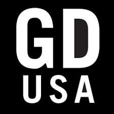 Bold white GD above USA on black background, all caps.