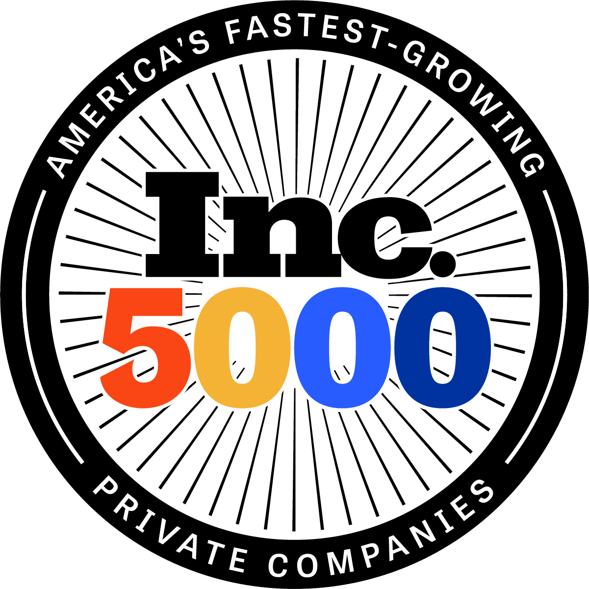Inc. 5000 badge with bold, colorful numbers in a circle.