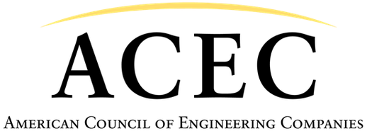 ACEC logo, yellow curved line above bold letters and full name.