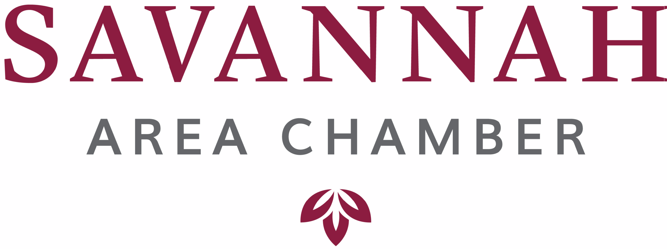 Savannah Area Chamber logo with maroon text and leaf design.