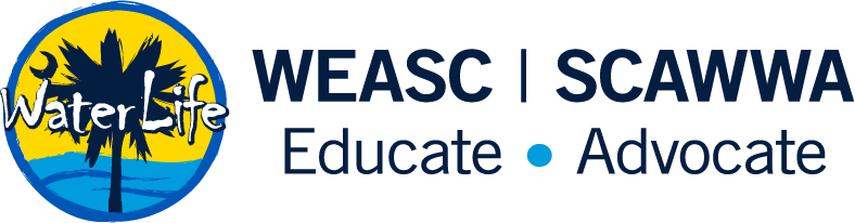Palm tree, water logo; text: Water Life and WEASC SCAWWA.